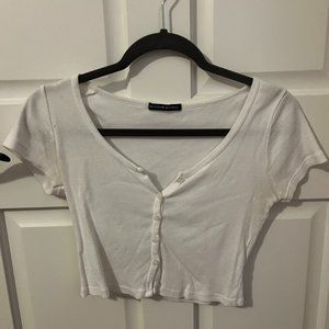 Brandy Melville Cropped White Button Up Top